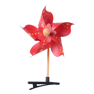 十一国庆节发夹儿童表演国旗头饰运动会五角星红旗风车发卡小礼物