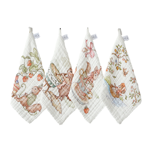 SuviLumi『4条装』婴儿新生全棉6层纱布小方巾口水巾宝宝洗脸毛巾