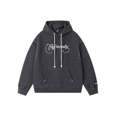 FORNINES秋冬新款重磅珍珠钉珠卫衣男女国潮情侣装刺绣连帽衫上衣