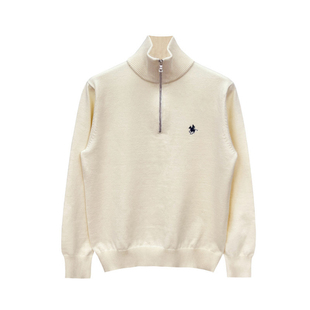 老钱风男装高端针织刺绣商务翻领上衣时尚新款半高拉链修身毛衣男