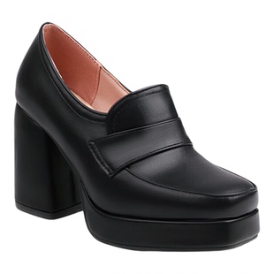 外贸新款41到45特大码女鞋42方头防水台超高跟单鞋43 44 45粗跟鞋