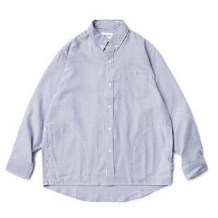 VMCL 浅蓝色免烫抗皱条纹宽松廓形长袖衬衫男女秋21AW vermicelli