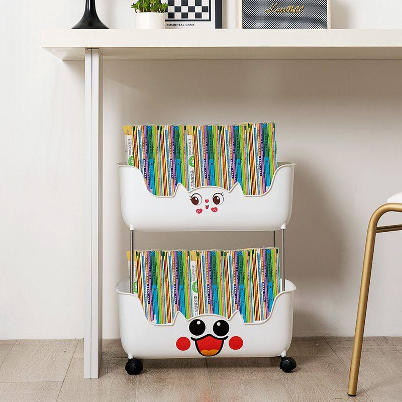 桌下书架书包收纳筐带滑轮学生桌面书本教室置物架落地移动小推车