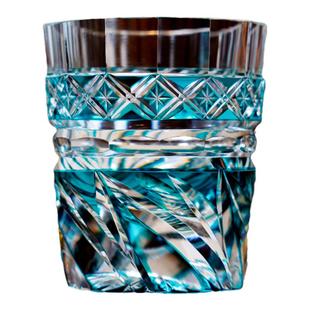 日式风之谷高级感手工刻花江户切子杯松石绿个性威士忌酒杯水晶杯