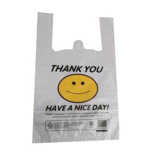 加厚透明笑脸塑料袋食品级方便袋手提外卖打包马夹背心袋批发商用