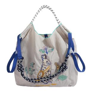 高圆圆同款日本ball chain刺绣环保袋购物袋尼龙手提单肩斜挎包女