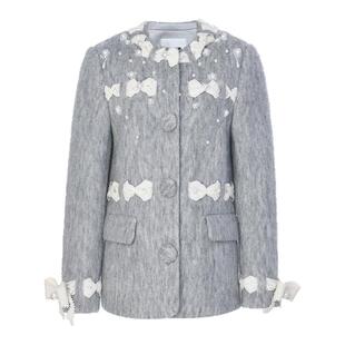 【Angelababy同款】lefame拉飞姆冬季千金风毛呢撞色中长外套上衣