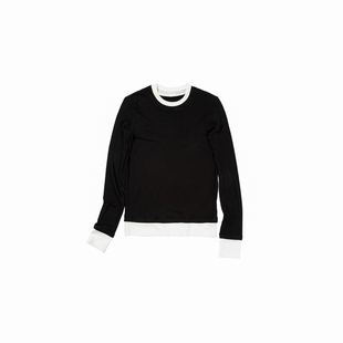 Cycle Document天丝羊毛混纺黑白撞色假两件修身显瘦针织打底衫女