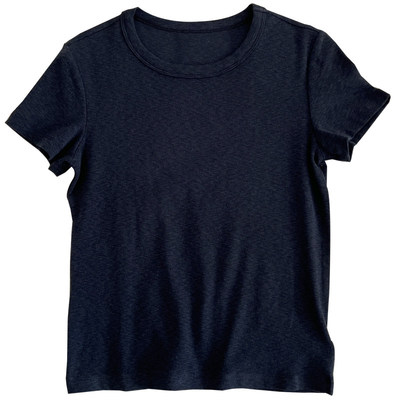 弹力竹节棉圆领短袖t恤女修身夏