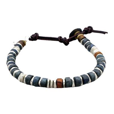 青金石宝石串珠手链男士牛仔圈皮