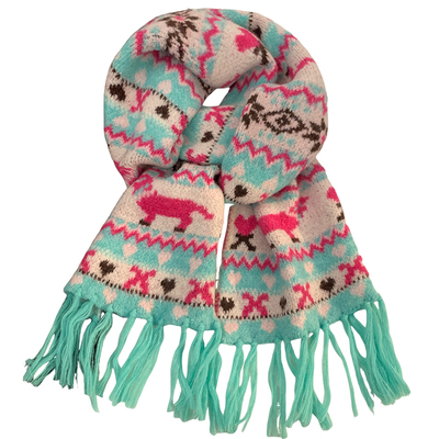 费尔岛提花彩色针织流苏围巾女秋