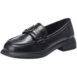 热风黑色小皮鞋女款2026年春季新款英伦风通勤乐福鞋百搭女鞋单鞋