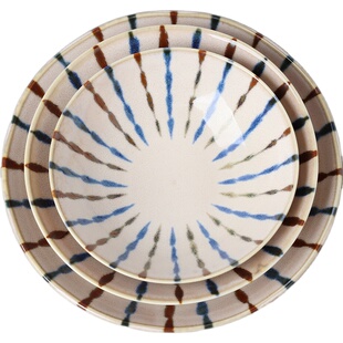 美浓制釉下彩洋十草菜盘饭碗汤碗面碗长方形鱼盘凉菜碟子