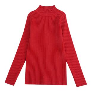 儿童针织衫女童毛衣纯色春秋薄款打底衫女孩弹力上衣大童黑色内搭