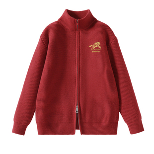 GV真维斯毛衣开衫男冬季2026新款酒红色本命年衣服男款新年毛衫A