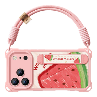 红瓤西瓜适用苹果17promax手机壳iphone16pro套17外腕带支架17promax挂绳款女16硅胶全包15的爆14软pro众斜跨