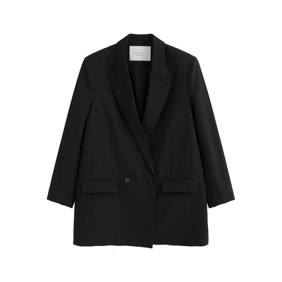 MOERSHOP 高职感Lady 高定醋酸黑色西装外套女廓形宽松休闲上衣春