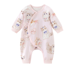 欢喜小熊新生儿蝴蝶衣女宝宝春秋纯棉哈衣爬服婴幼儿春季无骨哈衣