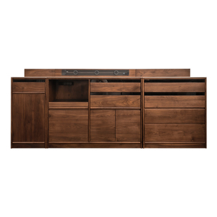 听白木作北美黑胡桃木餐边柜实木岩板组合咖啡茶水落地柜客厅边柜