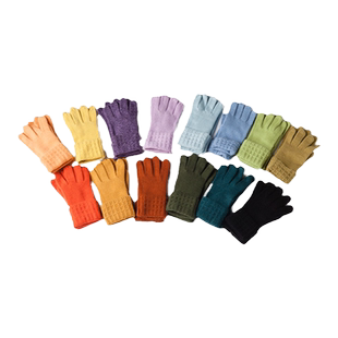 圣雪绒100%山羊绒日系华夫格翻边加厚针织手套保暖春节伴手礼