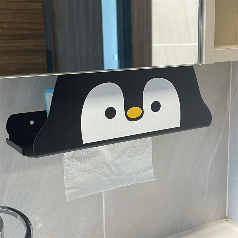 企鹅洗脸巾收纳盒壁挂式高颜值卫生间镜柜下免打孔厨房纸巾倒挂盒