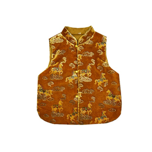 亲子款 福马贺岁-新中式姐弟装拜年服国风对襟夹棉提花马甲母子装