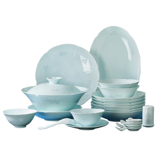 华光国瓷 景德镇影青玲珑餐具套装高温家用碗碟餐具中式高档送礼