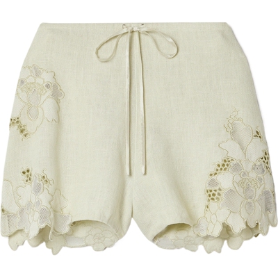 Cult Gaia 夏女绿色网布边饰刺绣短裤休闲裤