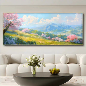客厅大白墙装饰画原木风风景壁画可客制化沙发背景墙挂画