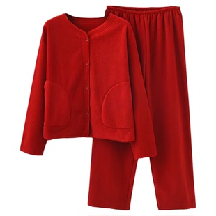 唐嫣同款睡衣女士冬季新款摇粒棉绒保暖家居服简约睡衣圆领开衫