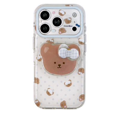 kaia ins温柔奶棕蝴蝶结小熊适用于苹果18promax手机壳iphone17pro新款16女15pro带支架15pro全包防摔手机套