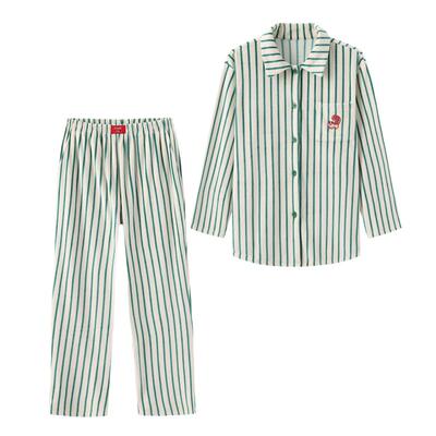 时尚撞色条纹天鹅绒睡衣套装女