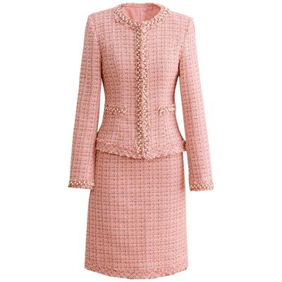 粉色小香风套装女毛呢秋冬