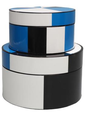 欧式蓝黑色拼接收纳盒样板房桌面