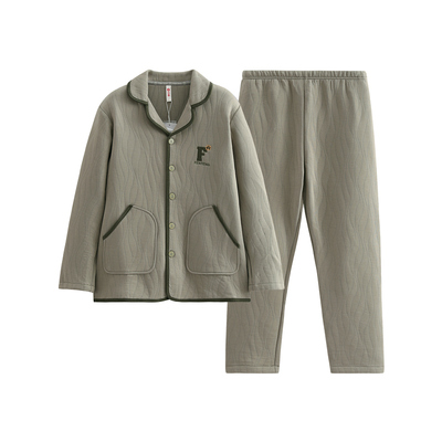 芬腾男士睡衣秋冬空气棉夹层长袖