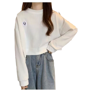 ins超火薄款无帽长袖卫衣女秋装韩版宽松显瘦小个子短款上衣服潮