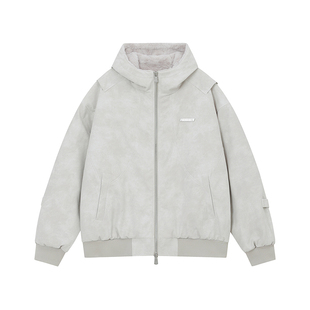 FORNINES仿獭兔毛连帽棉服外套男国潮冬季加厚加绒皮面美式防寒服