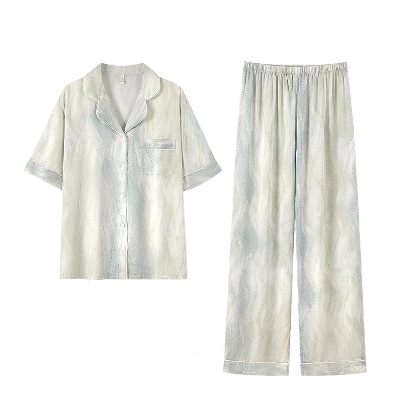 女士冰丝绸缎面睡衣家居服套装