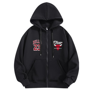 春秋季运动拉链卫衣外套公牛队23号连帽投篮服开衫宽松男训练长袖