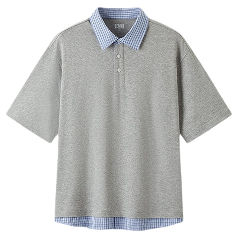 森马假两件拼接翻领休闲POLO衫男