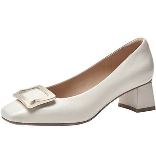 百田森婚鞋新娘鞋开春小单鞋女新款真皮一脚蹬女鞋子配裙子