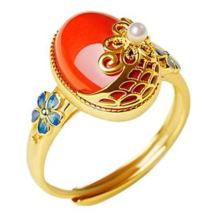 宫里上新朱砂戒指女款纯银旺财红色指环新中式小众精致本命年礼物