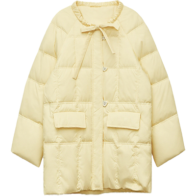 DM100大码百分百女微胖mm冬季设计感豆腐格中长款加厚羽绒服外套