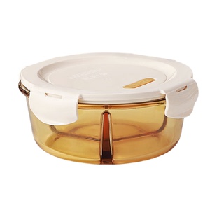 创得圆形玻璃饭盒可微波炉加热专用上班族带饭餐盒汤碗分隔保鲜盒