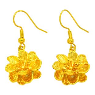 母亲节礼盒荷花镀24K金色耳环女花朵耳坠仿真黄金莲花送妈妈老婆