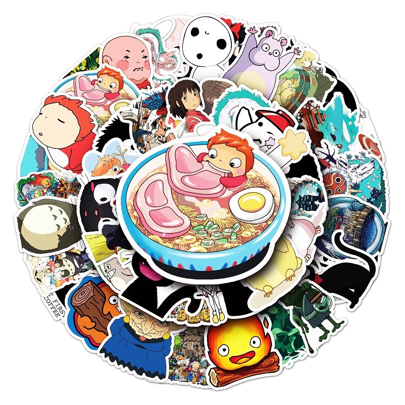 50张宫崎骏动画千与千寻龙猫卡通涂鸦贴纸笔记本电脑汽车装饰贴纸