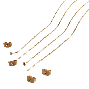 14k包金保色T字耳线耳链DIY手工耳饰配件0.7MM盒子链带堵针送耳堵