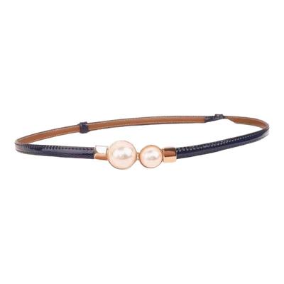 2025新款珍珠细腰带女弹力装饰