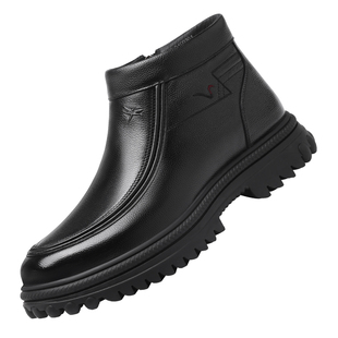 红蜻蜓男鞋冬季鞋子男士休闲高帮皮鞋男棉鞋加厚加绒真皮冬天爸爸