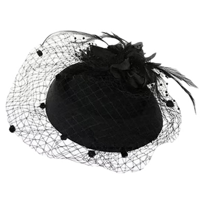 复古黑色网纱花朵小礼帽发夹